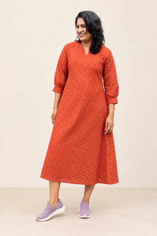 Burnt Coral A line dress kurthi