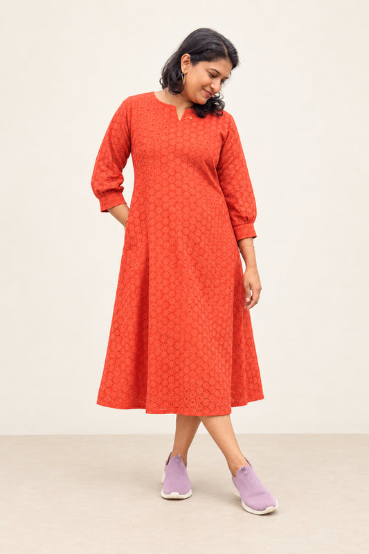 Burnt Coral A line dress kurthi