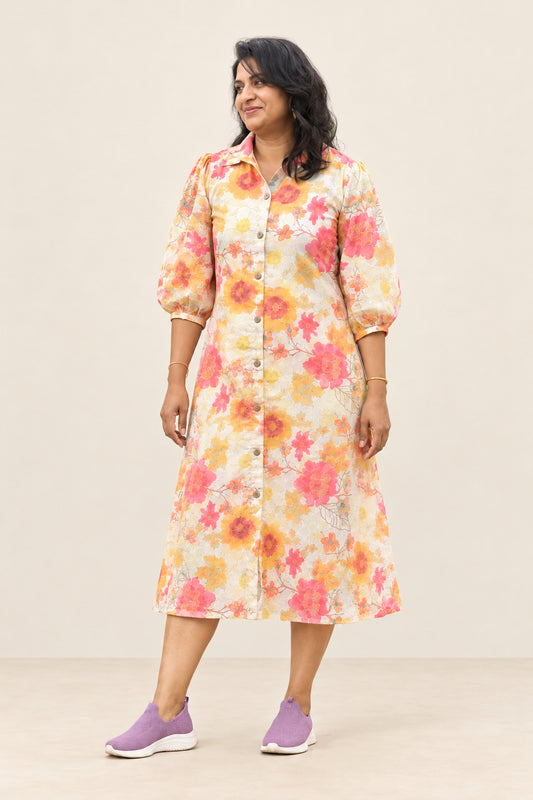Offwhite floral hacoba A line dress