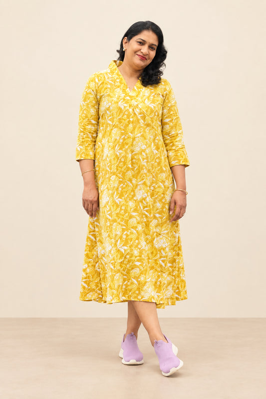 Beautiful Yellow Katha Design Kurthi | Ethnic Everyday Wear