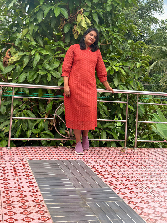 Rust red Hakoba Cotton Kurti