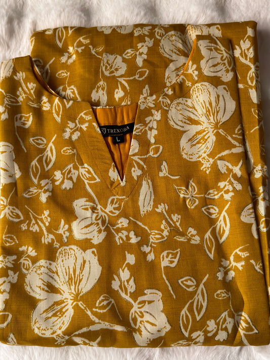 Yellow Vatican Foil Fabric A-Line Kurti – Sleeveless Top with Inner Cap Sleeve