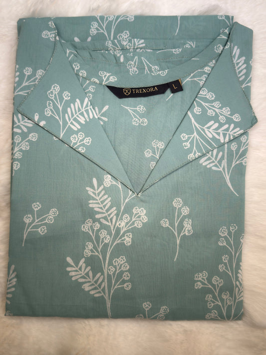 Light Mint Green Soft Cotton Kurti – Flap Neck