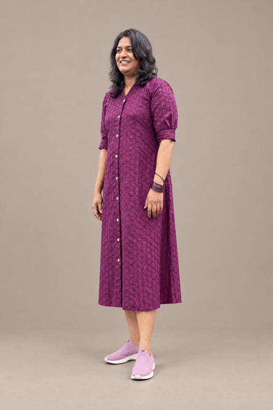 Wine colour shirt dress.