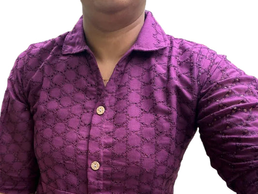 Wine colour shirt dress.