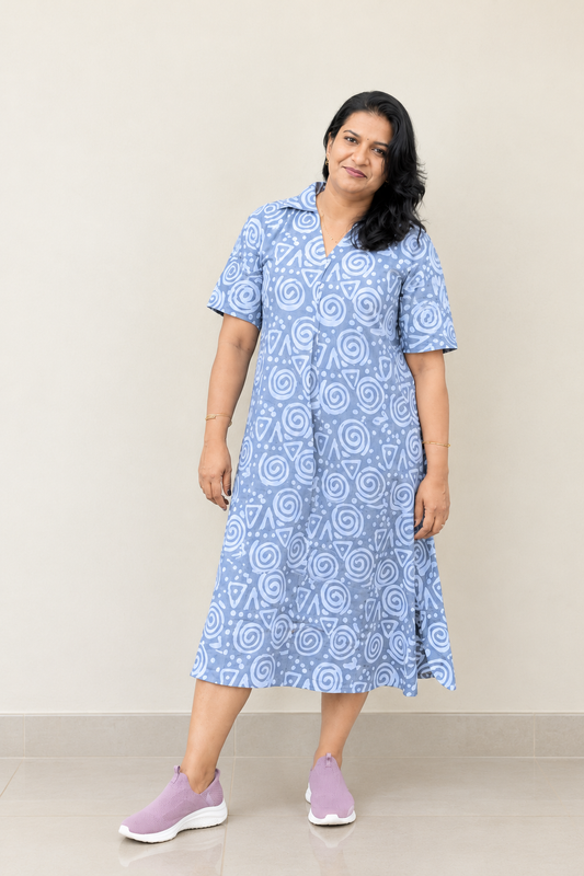 Stylish Gray Collar Loose Fit Dress for Women