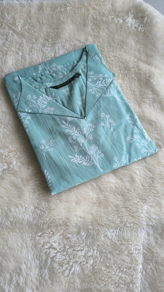 Light Mint Green Soft Cotton Kurti – Flap Neck