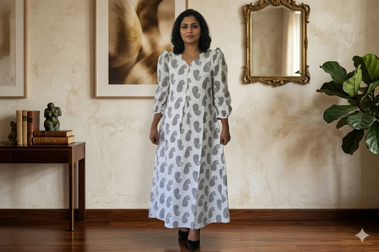 White Paisley Print Cotton Kurti for Women – Soft & Elegant Daily Wear | MyTrexora