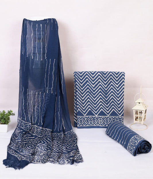 Hand block printed cotton salwar with shiffon dupetta TRX_MAT_3006