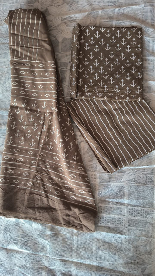 Exclusive hand block printed cotton salwar suit with mull cotton heavy print duptta