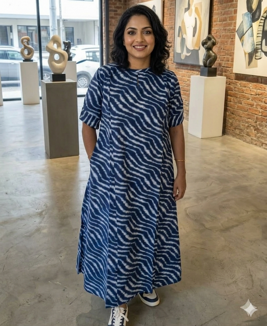 Blue indigo Cotton Kurti with Popricon Print – Soft Daily Wear | MY Trexora/KUR_TRX_0019