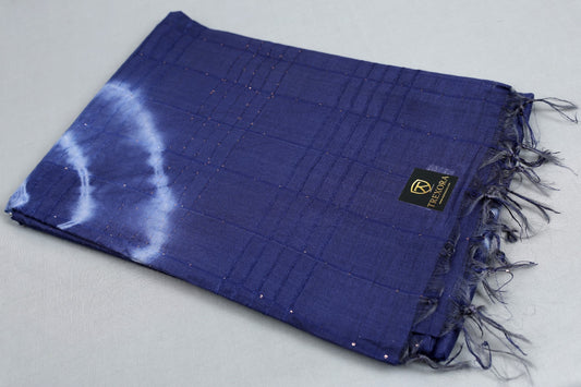 Pure Cotton Navy Blue Tie-Dye Saree with Subtle Sequin Highlights | TREXORA Soft Daily Wear Saree