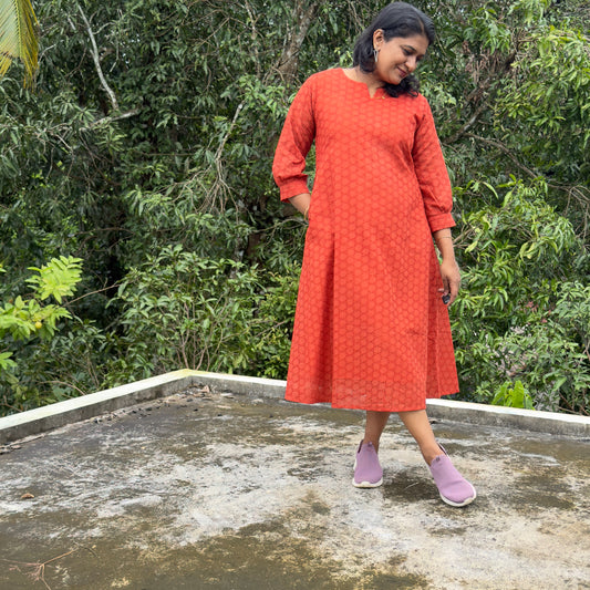 Burnt Coral A line dress kurthi