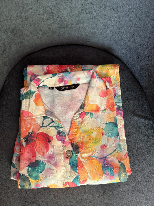 Shirt dress hacoba print reddish floral print