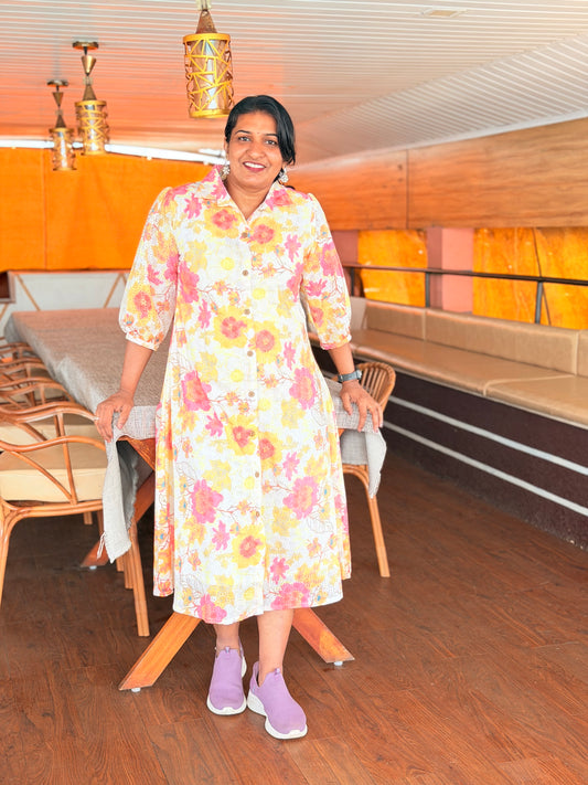 Premium Floral Hacoba Cotton Shirt dress for Women | Soft & Breathable