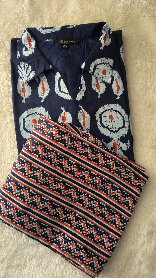 Blue & Red Cotton Co-Ord Set for Women – Stylish Daily Wear | MY Trexora