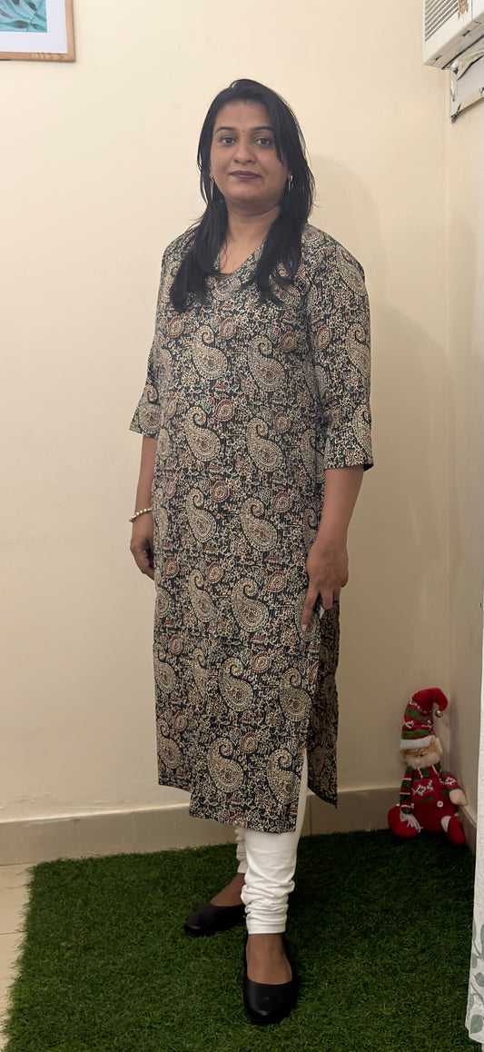 Cotton Kalamkari Slit Kurti – Collar Neck