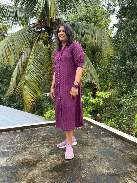 Wine colour shirt dress.