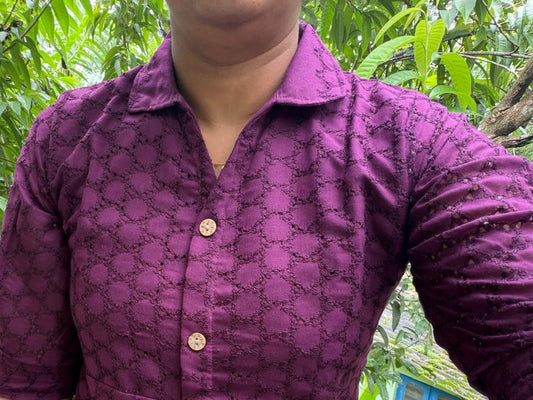 Wine colour shirt dress.