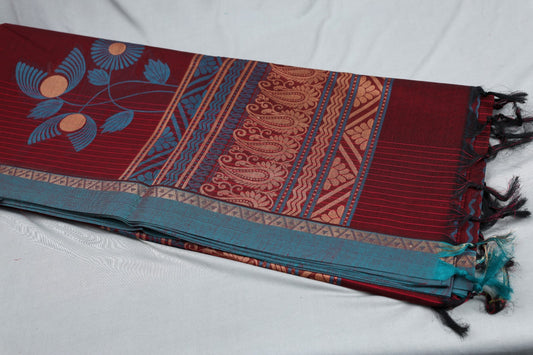 ✨ New Arrival – Pure Cotton Saree ✨SAR_ MAROON_1026