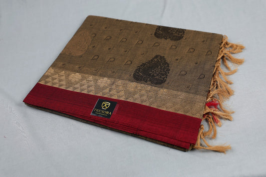 Brown & Maroon Paisley Weave Pure Cotton Saree
