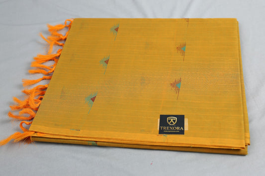 Mustard Yellow Pure Cotton Ikat Saree