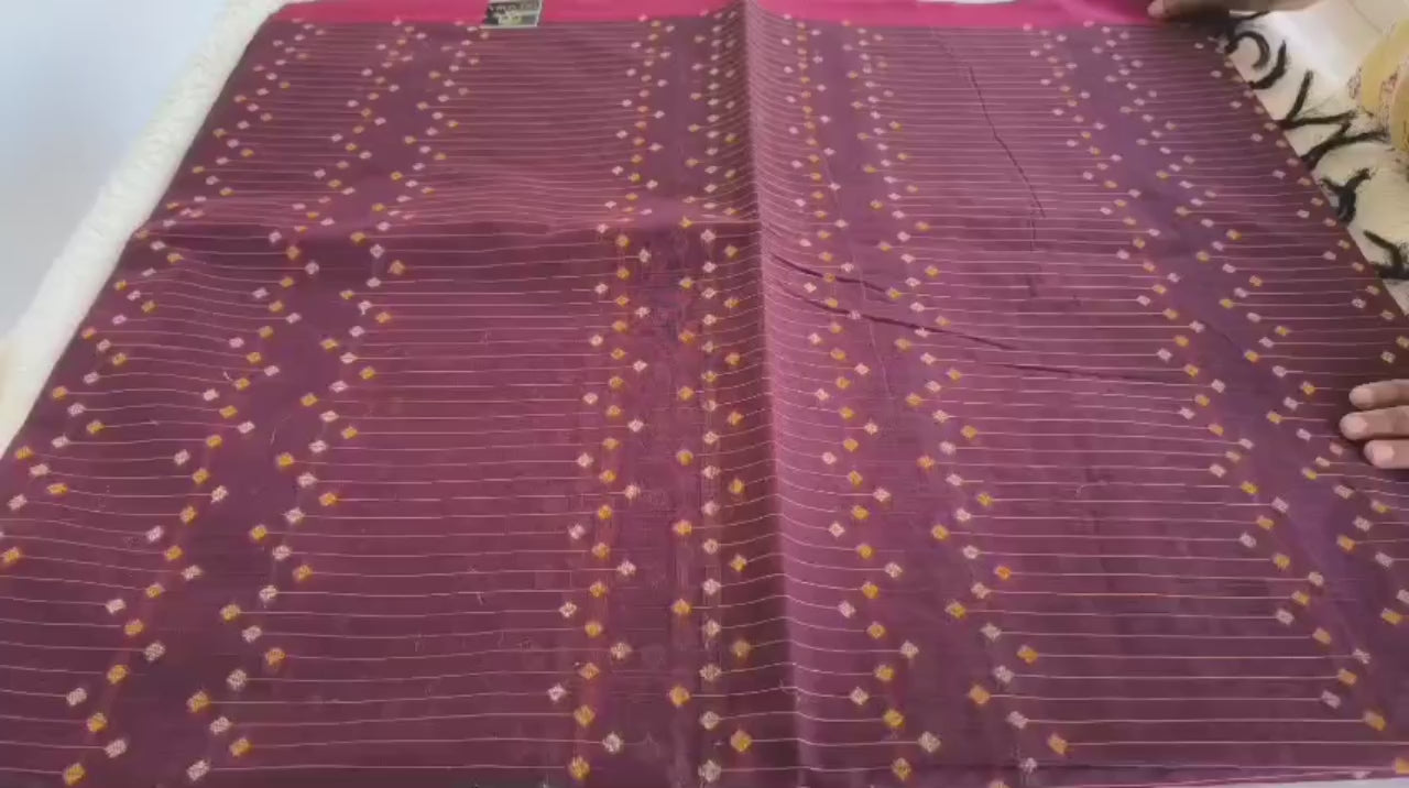 Pure Cotton Maroon Saree with Red Border & Ikat-Inspired Motifs