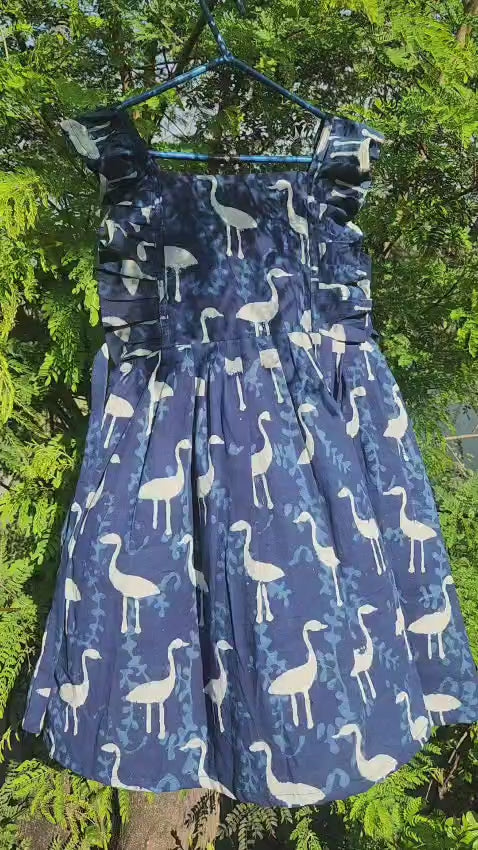 Hand Block Indigo Blue Cotton dress For kids