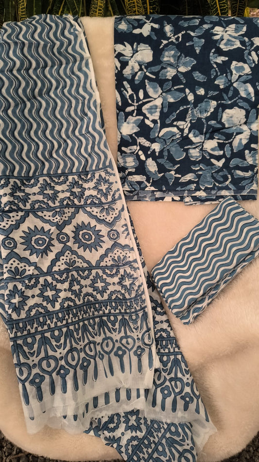 Exclusive hand block printed cotton salwar suit with mull cotton heavy print dupttaTRX_MAT_3010