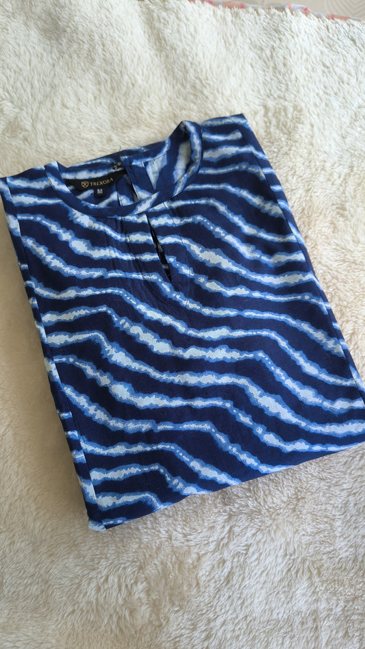 Blue indigo Cotton Kurti with Popricon Print – Soft Daily Wear | MY Trexora/KUR_TRX_0019