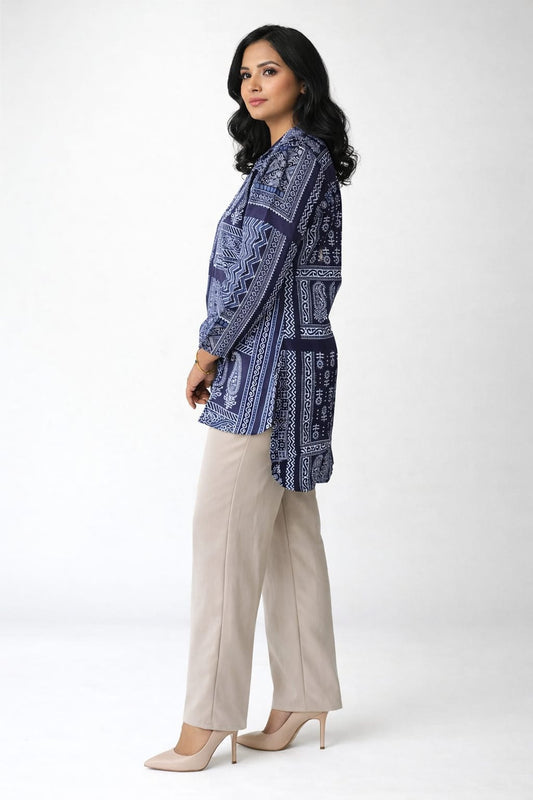 Blue Ethnic Printed Low-High Kurti for Women – Stylish Casual & Office Wear | MyTrexora
Women’s