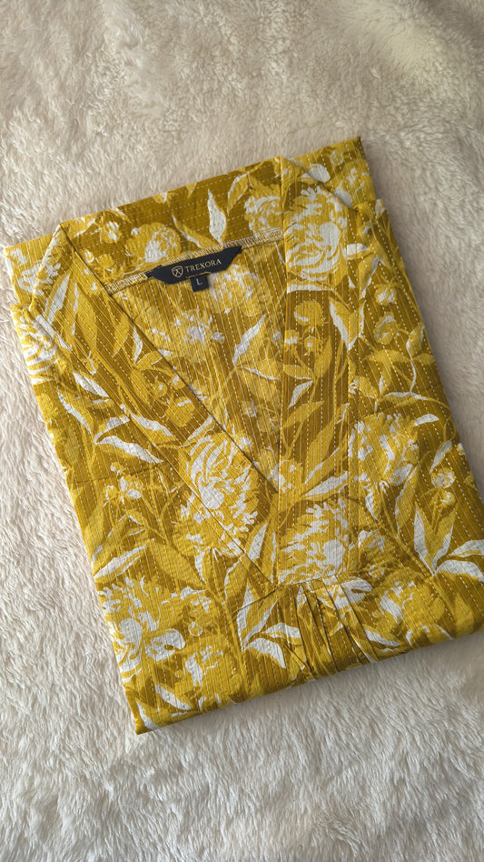 Beautiful Yellow Katha Design Kurthi | Ethnic Everyday Wear