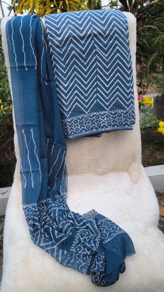 Hand block printed cotton salwar  with shiffon dupetta TRX_MAT_3006