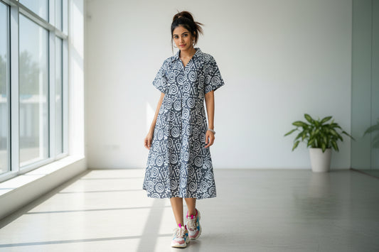 Stylish Gray Collar Loose Fit Dress for Women