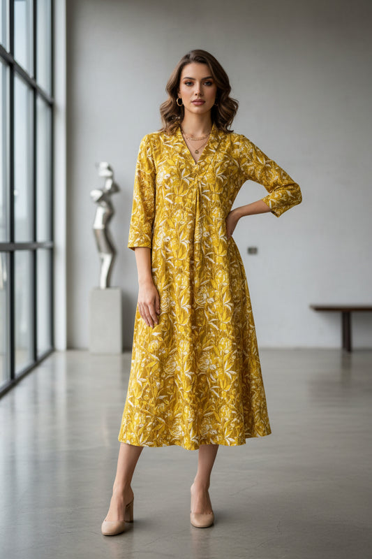 Beautiful Yellow Katha Design Kurthi | Ethnic Everyday Wear