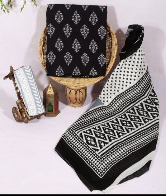 Exclusive hand block printed cotton salwar suit with mull cotton heavy print dupttaTRX_MAT_3007