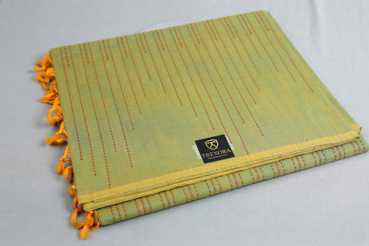 ight Green Pure Cotton Saree with Dual Pattern Design