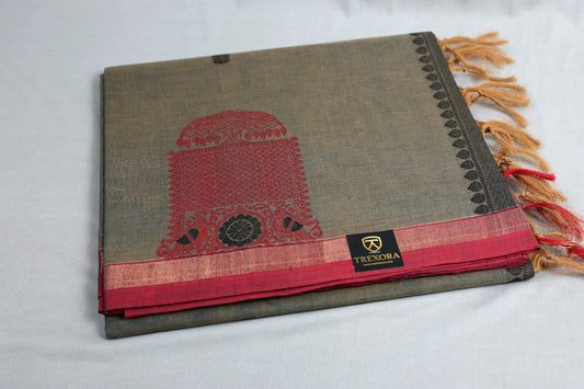 Premium Pure Cotton Handloom Saree – Elegant Daily Wear _SAR_dark gray_2009